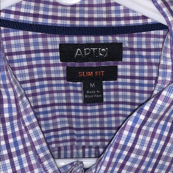 Apt 9 Purple Checkered Medium Slim Fit Button Down - Picture 2 of 3